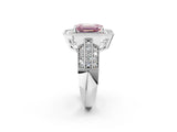Platinum Fancy Pink Emerald Cut Halo Diamond Engagement Ring with Pave Split Shank and Four-Prong Setting_38