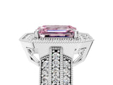Platinum Fancy Pink Emerald Cut Halo Diamond Engagement Ring with Pave Split Shank and Four-Prong Setting_41