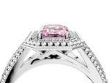 Platinum Fancy Pink Emerald Cut Halo Diamond Ring with Beaded Split Shank and Four-Prong Setting_10