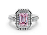 Platinum Fancy Pink Emerald Cut Halo Diamond Ring with Beaded Split Shank and Four-Prong Setting_6