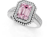 Platinum Fancy Pink Emerald Cut Halo Diamond Ring with Beaded Split Shank and Four-Prong Setting_7