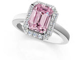Platinum Fancy Pink Emerald Cut Halo Diamond Ring with Solitaire Band and Prong Setting_49