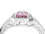Platinum Fancy Pink Emerald Cut Halo Diamond Split Shank Ring with Prong Setting_10
