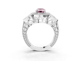 Platinum Fancy Pink Emerald Cut Halo Milgrain Diamond Engagement Ring with Leaf Band and Four-Prong Setting_15