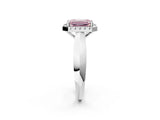 Platinum Fancy Pink Emerald  Cut Halo Solitaire Engagement Ring with Square Band and Four-Prong Setting_14