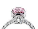 Platinum Fancy Pink Emerald Cut Solitaire Split Shank Pave Diamond Engagement Ring with Four-Prong Setting_10