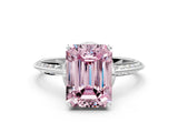 Platinum Fancy Pink Emerald Cut Solitaire Split Shank Pave Diamond Engagement Ring with Four-Prong Setting_6