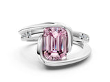 Platinum Fancy Pink Emerald Cut Solitaire Tension-Set Diamond Split Shank Ring_6