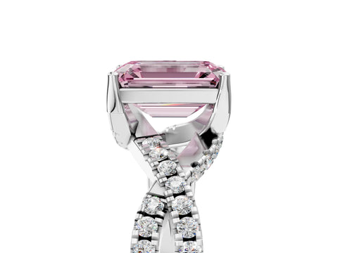 Platinum Fancy Pink Emerald Cut Solitaire Twist Pave Diamond Engagement Ring with Prong Setting_47