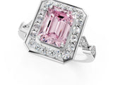 Platinum Fancy Pink Emerald  Halo Diamond Engagement Ring with Twisted Band and Four-Prong Setting 1