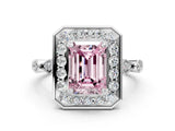 Platinum Fancy Pink Emerald  Halo Diamond Engagement Ring with Twisted Band and Four-Prong Setting