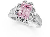 Platinum Fancy Pink Emerald  Halo Diamond Floral Split Shank Engagement Ring 2