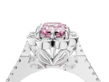 Platinum Fancy Pink Emerald  Halo Diamond Floral Split Shank Engagement Ring 5