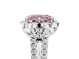 Platinum Fancy Pink Emerald  Halo Diamond Floral Split Shank Engagement Ring