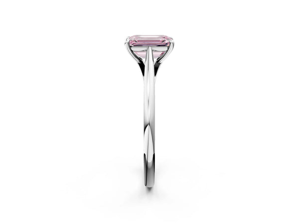 Platinum Fancy Pink Emerald  Solitaire Engagement Ring with Four-Prong Setting and Classic Band