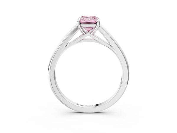 Platinum Fancy Pink Emerald  Solitaire Engagement Ring with Four-Prong Setting and Classic Band