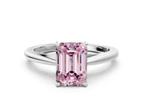Platinum Fancy Pink Emerald  Solitaire Engagement Ring with Four-Prong Setting and Classic Band