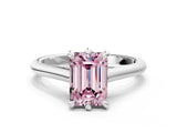 Platinum Fancy Pink Emerald  Solitaire Engagement Ring with Six-Prong Setting and Classic Band