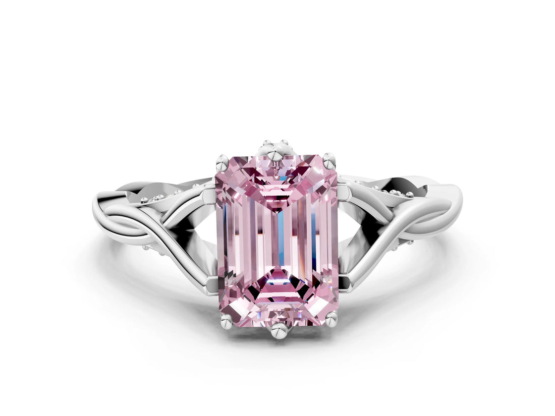 Platinum Fancy Pink Emerald  Solitaire Twist Band Six-Prong Setting 1