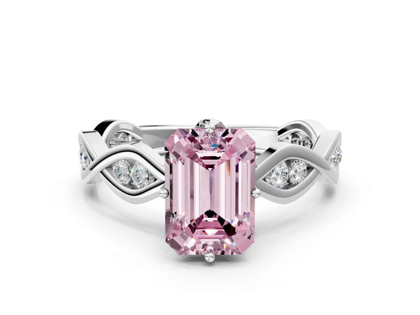 Platinum Emerald Cut Accented Twist Engagement Ring Setting for Fancy Pink Center