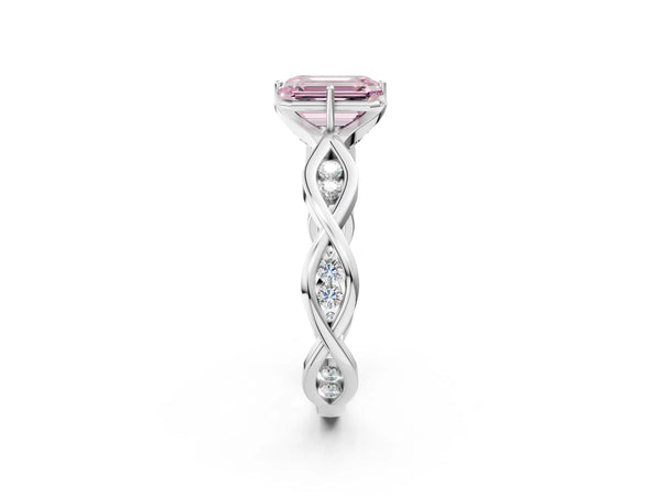 Platinum Emerald Cut Accented Twist Engagement Ring Setting for Fancy Pink Center