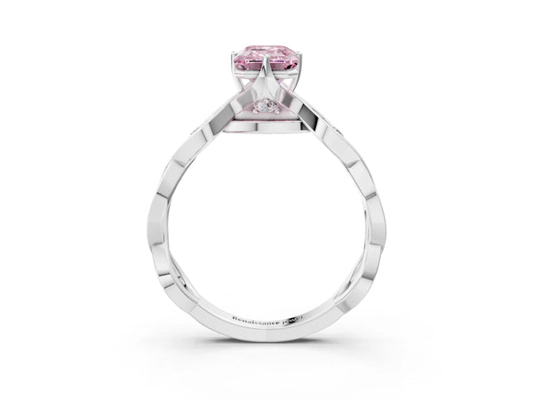 Platinum Emerald Cut Accented Twist Engagement Ring Setting for Fancy Pink Center