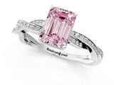 Platinum Fancy Pink Emerald  Solitaire Twisted Pave Diamond Ring with Four-Prong Setting_1