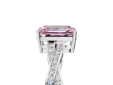 Platinum Fancy Pink Emerald  Solitaire Twisted Pave Diamond Ring with Four-Prong Setting_5