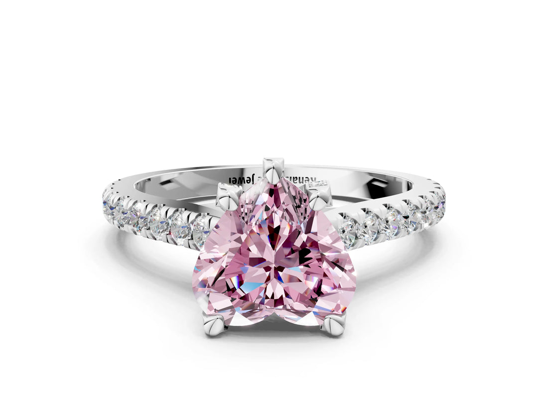Platinum Fancy Pink Heart  Brilliant Diamond Solitaire with Pavé Band and Four-Prong Setting 1