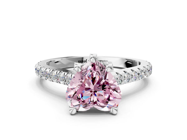 Platinum Fancy Pink Heart  Brilliant Diamond Solitaire with Pavé Band and Four-Prong Setting