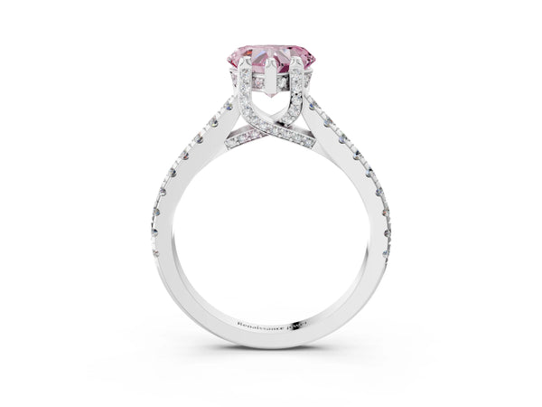Platinum Fancy Pink Heart  Brilliant Diamond Solitaire with Pavé Band and Four-Prong Setting