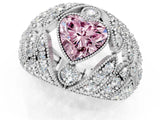 Platinum Fancy Pink Heart Cut Brilliant Halo Pave Diamond Milgrain Ring_7