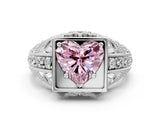 Platinum Fancy Pink Heart Cut Brilliant Milgrain Filigree Diamond Ring with Square Prong Setting_6