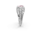 Platinum Fancy Pink Heart Cut Brilliant Milgrain Filigree Diamond Ring with Square Prong Setting_8