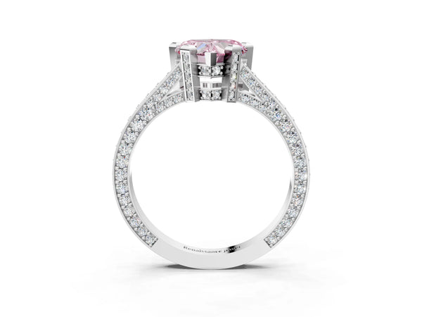 Platinum Fancy Pink Heart Cut Brilliant Split Shank Pave Solitaire Ring with Four-Prong Setting