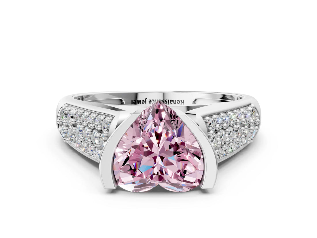 Platinum Fancy Pink Heart Cut Cut Diamond Channel Set Pave Band with Tension Prong Setting_6