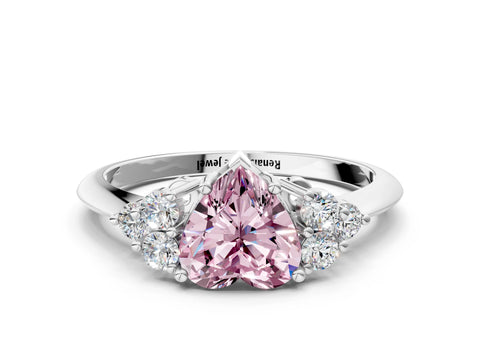 Platinum Fancy Pink Heart Cut Cut Diamond Cluster Ring with Solitaire Band and Four-Prong Setting_25