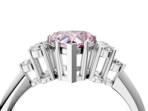 Platinum Fancy Pink Heart Cut Cut Diamond Cluster Ring with Solitaire Band and Four-Prong Setting_29