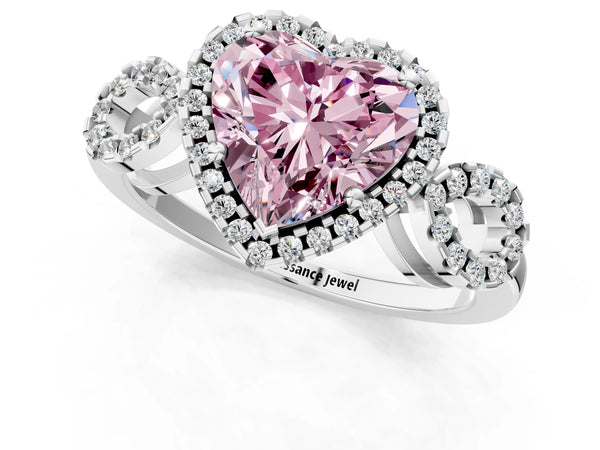 Platinum Heart-Shaped Pave Infinity Halo Engagement Ring Setting for Fancy Pink Center