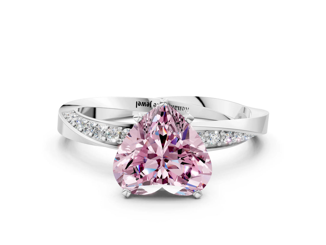 Platinum Fancy Pink Heart Cut Diamond Engagement Ring with Side Stone Accents and Four-Prong Setting_12