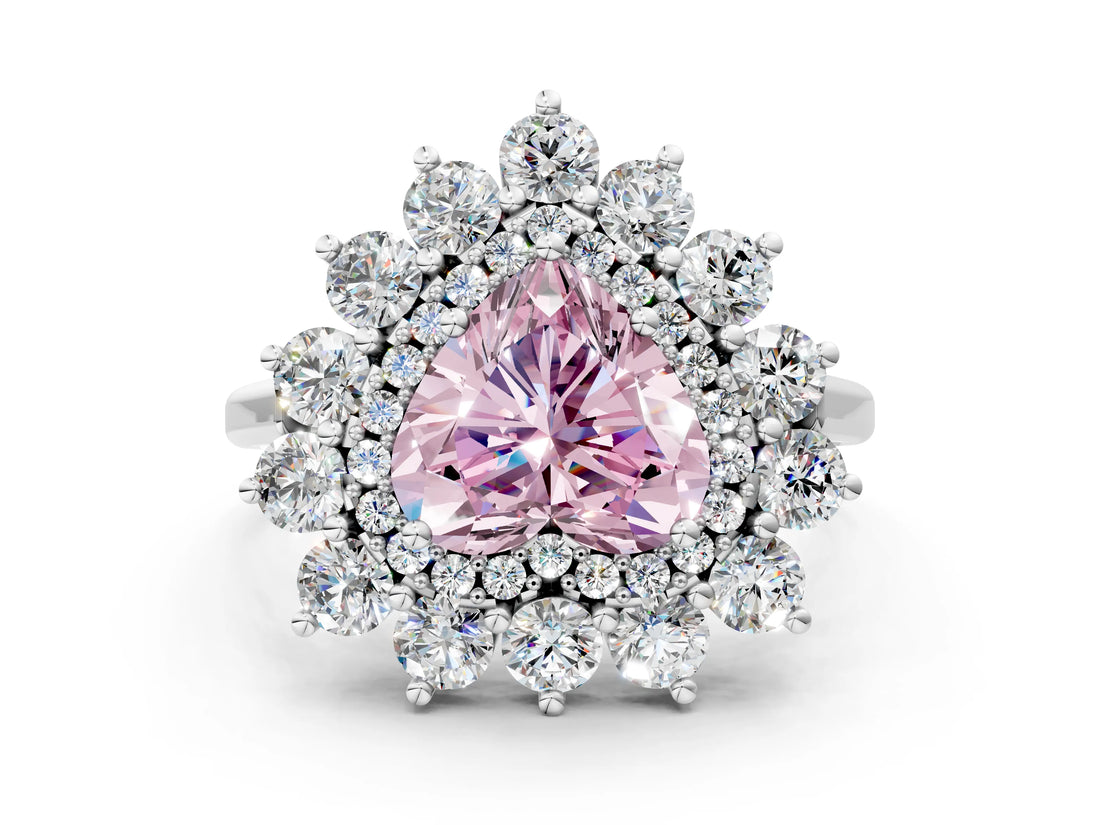 Platinum Fancy Pink Heart Cut Diamond Floral Double Halo Engagement Ring with Prong Setting_30