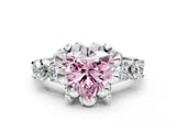 Platinum Fancy Pink Heart  Cut Diamond Floral Halo Engagement Ring with Shared Prong Setting 2
