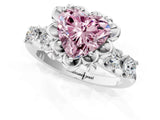 Platinum Fancy Pink Heart  Cut Diamond Floral Halo Engagement Ring with Shared Prong Setting 3