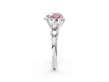Platinum Fancy Pink Heart  Cut Diamond Floral Halo Engagement Ring with Shared Prong Setting 4