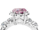 Platinum Fancy Pink Heart  Cut Diamond Floral Halo Engagement Ring with Shared Prong Setting