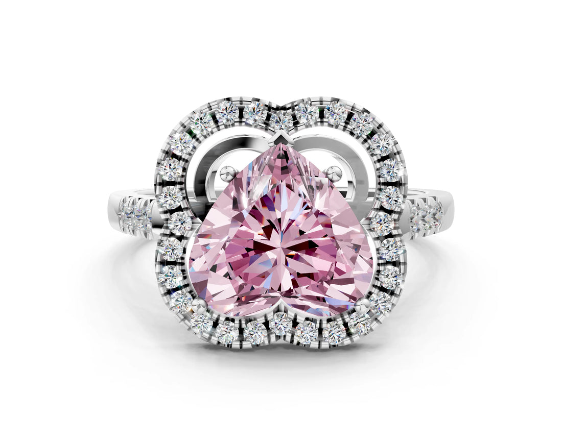 Platinum Fancy Pink Heart Cut Diamond Floral Halo Split Shank Prong Setting Ring_36