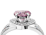 Platinum Fancy Pink Heart Cut Diamond Halo Ring with Split Shank and Bezel Accents and Four-Prong Setting_10