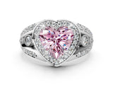 Platinum Fancy Pink Heart Cut Diamond Halo Ring with Split Shank and Bezel Accents and Four-Prong Setting_6