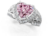 Platinum Fancy Pink Heart Cut Diamond Halo Ring with Split Shank and Bezel Accents and Four-Prong Setting_7