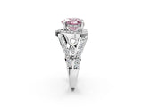 Platinum Fancy Pink Heart Cut Diamond Halo Ring with Split Shank and Bezel Accents and Four-Prong Setting_8